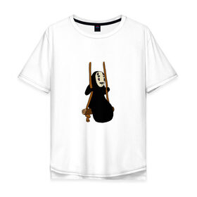 Мужская футболка хлопок Oversize с принтом Безликий на качелях в Санкт-Петербурге, 100% хлопок | свободный крой, круглый ворот, “спинка” длиннее передней части | anime | аниме | безликий | каонаси | мульт | мультик | мультфильм | персонаж | унесённые призраками