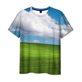 Мужская футболка 3D с принтом Заставка Windows в Санкт-Петербурге, 100% полиэфир | прямой крой, круглый вырез горловины, длина до линии бедер | windows | винда | заставка | заставка windows | заставка виндовс | луг | поле
