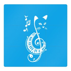 Магнитный плакат 3Х3 с принтом Котик Меломан голубой в Санкт-Петербурге, Полимерный материал с магнитным слоем | 9 деталей размером 9*9 см | blue | cat | music | musical | white | белый | день | игроман | кот | котик | котиков | котиком | котов | кошек | кошка | меломан | музыка | музыкальный | ноты | с белым | с котом | с нотами | студент | студента | фон