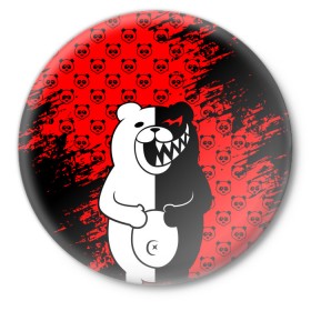 Значок с принтом MONOKUMA. в Санкт-Петербурге,  металл | круглая форма, металлическая застежка в виде булавки | Тематика изображения на принте: anime | bear | black  white | danganronpa | kurokuma | monodam | monokuma | monomi | monotaro | pink | rabbit | school | shirokuma | аниме | главарь | мoноми | монокума | черно белый | школа