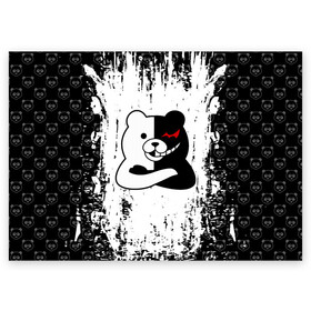 Поздравительная открытка с принтом MONOKUMA. в Санкт-Петербурге, 100% бумага | плотность бумаги 280 г/м2, матовая, на обратной стороне линовка и место для марки
 | anime | bear | black  white | danganronpa | kurokuma | monodam | monokuma | monomi | monotaro | pink | rabbit | school | shirokuma | аниме | главарь | мoноми | монокума | черно белый | школа