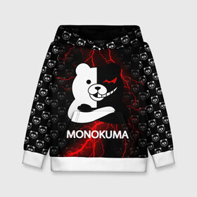 Детская толстовка 3D с принтом MONOKUMA. в Санкт-Петербурге, 100% полиэстер | двухслойный капюшон со шнурком для регулировки, мягкие манжеты на рукавах и по низу толстовки, спереди карман-кенгуру с мягким внутренним слоем | Тематика изображения на принте: anime | bear | black  white | danganronpa | kurokuma | monodam | monokuma | monomi | monotaro | pink | rabbit | school | shirokuma | аниме | главарь | мoноми | монокума | черно белый | школа
