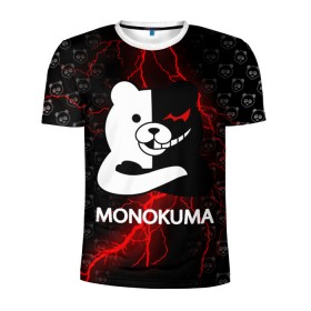 Мужская футболка 3D спортивная с принтом MONOKUMA. в Санкт-Петербурге, 100% полиэстер с улучшенными характеристиками | приталенный силуэт, круглая горловина, широкие плечи, сужается к линии бедра | anime | bear | black  white | danganronpa | kurokuma | monodam | monokuma | monomi | monotaro | pink | rabbit | school | shirokuma | аниме | главарь | мoноми | монокума | черно белый | школа