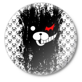 Значок с принтом MONOKUMA. в Санкт-Петербурге,  металл | круглая форма, металлическая застежка в виде булавки | Тематика изображения на принте: anime | bear | black  white | danganronpa | kurokuma | monodam | monokuma | monomi | monotaro | pink | rabbit | school | shirokuma | аниме | главарь | мoноми | монокума | черно белый | школа