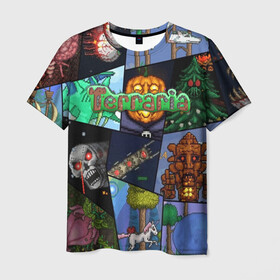 Мужская футболка 3D с принтом Terraria | Террария (Z) в Санкт-Петербурге, 100% полиэфир | прямой крой, круглый вырез горловины, длина до линии бедер | minecraft | terraria | инди игры | майнкрафт | террария