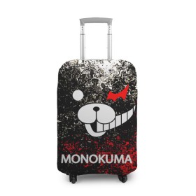 Чехол для чемодана 3D с принтом MONOKUMA. в Санкт-Петербурге, 86% полиэфир, 14% спандекс | двустороннее нанесение принта, прорези для ручек и колес | Тематика изображения на принте: anime | bear | black  white | danganronpa | kurokuma | monodam | monokuma | monomi | monotaro | pink | rabbit | school | shirokuma | аниме | главарь | мoноми | монокума | черно белый | школа