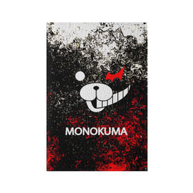 Обложка для паспорта матовая кожа с принтом MONOKUMA. в Санкт-Петербурге, натуральная матовая кожа | размер 19,3 х 13,7 см; прозрачные пластиковые крепления | anime | bear | black  white | danganronpa | kurokuma | monodam | monokuma | monomi | monotaro | pink | rabbit | school | shirokuma | аниме | главарь | мoноми | монокума | черно белый | школа