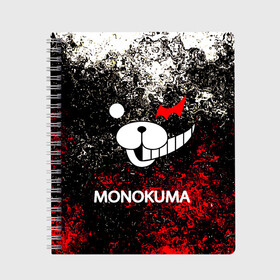 Тетрадь с принтом MONOKUMA в Санкт-Петербурге, 100% бумага | 48 листов, плотность листов — 60 г/м2, плотность картонной обложки — 250 г/м2. Листы скреплены сбоку удобной пружинной спиралью. Уголки страниц и обложки скругленные. Цвет линий — светло-серый
 | anime | bear | black  white | danganronpa | kurokuma | monodam | monokuma | monomi | monotaro | pink | rabbit | school | shirokuma | аниме | главарь | мoноми | монокума | черно белый | школа