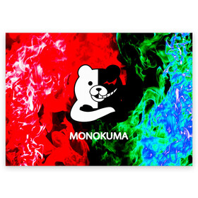 Поздравительная открытка с принтом MONOKUMA. в Санкт-Петербурге, 100% бумага | плотность бумаги 280 г/м2, матовая, на обратной стороне линовка и место для марки
 | anime | bear | black  white | danganronpa | kurokuma | monodam | monokuma | monomi | monotaro | pink | rabbit | school | shirokuma | аниме | главарь | мoноми | монокума | черно белый | школа