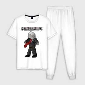 Мужская пижама хлопок с принтом Слендермен - Minecraft в Санкт-Петербурге, 100% хлопок | брюки и футболка прямого кроя, без карманов, на брюках мягкая резинка на поясе и по низу штанин
 | 
