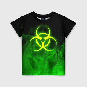 Детская футболка 3D с принтом BIOHAZARD в Санкт-Петербурге, 100% гипоаллергенный полиэфир | прямой крой, круглый вырез горловины, длина до линии бедер, чуть спущенное плечо, ткань немного тянется | biohazard | radiation | re | re3 | residenr evil | toxic | virusвирус | world war z | биохазард | обитель зла | радиация | токсик | эпидемия