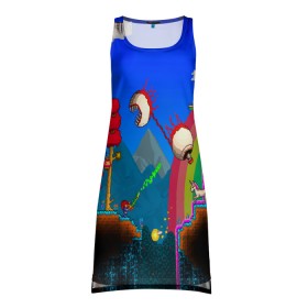 Платье-майка 3D с принтом TERRARIA GAME в Санкт-Петербурге, 100% полиэстер | полуприлегающий силуэт, широкие бретели, круглый вырез горловины, удлиненный подол сзади. | game | pixel | terraria | игра | пиксель | террариа