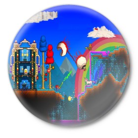 Значок с принтом TERRARIA GAME в Санкт-Петербурге,  металл | круглая форма, металлическая застежка в виде булавки | Тематика изображения на принте: game | pixel | terraria | игра | пиксель | террариа