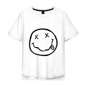 Мужская футболка хлопок Oversize с принтом NIRVANA (+ на спине) в Санкт-Петербурге, 100% хлопок | свободный крой, круглый ворот, “спинка” длиннее передней части | Тематика изображения на принте: cobain | kurt | nirvana | кобейн | курт | нирвана | смайл | улыбка