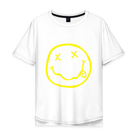 Мужская футболка хлопок Oversize с принтом NIRVANA (+ на спине) в Санкт-Петербурге, 100% хлопок | свободный крой, круглый ворот, “спинка” длиннее передней части | cobain | kurt | nirvana | кобейн | курт | нирвана | смайл | улыбка