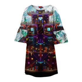 Детское платье 3D с принтом Terraria в Санкт-Петербурге, 100% полиэстер | прямой силуэт, чуть расширенный к низу. Круглая горловина, на рукавах — воланы | Тематика изображения на принте: game | pixel | terraria | игра | пиксель | террариа