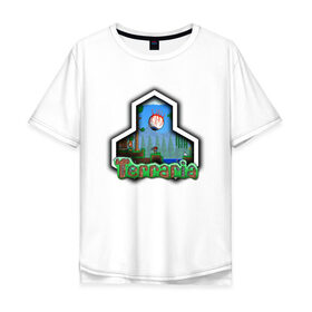 Мужская футболка хлопок Oversize с принтом Terraria в Санкт-Петербурге, 100% хлопок | свободный крой, круглый ворот, “спинка” длиннее передней части | game | logo | teraria | terraria | игра | инди игра | логотип | надпись | терария | террария