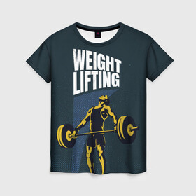 Женская футболка 3D с принтом Wheight lifting в Санкт-Петербурге, 100% полиэфир ( синтетическое хлопкоподобное полотно) | прямой крой, круглый вырез горловины, длина до линии бедер | lifting | wheight lifting | wheightlifting | тяжелая атлетика | штанга | штангист