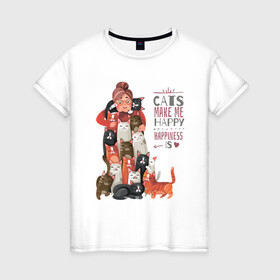 Женская футболка хлопок с принтом Кошки делают меня счастливее в Санкт-Петербурге, 100% хлопок | прямой крой, круглый вырез горловины, длина до линии бедер, слегка спущенное плечо | like | вип | девушке | дочке | другу | жене | котики | коты | котэ | котяра | кошки | лайк | любимому | маме | мужу | надпись | надпись на английском | папе | парню | приколы | сыну | текст | топ