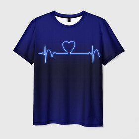 Мужская футболка 3D с принтом Кардиограмма про любовь в Санкт-Петербурге, 100% полиэфир | прямой крой, круглый вырез горловины, длина до линии бедер | 14 февраля | 8 марта | валентинов день | влюблен | влюбленность | влюбленные | вместе навсегда | девичник | девушке | день вл | для жены | здоровье | кардиограмма | любимая | любимый | люблю