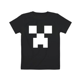 Детская футболка хлопок с принтом MINECRAFT CREEPER в Санкт-Петербурге, 100% хлопок | круглый вырез горловины, полуприлегающий силуэт, длина до линии бедер | block | creeper | cube | minecraft | pixel | блок | геометрия | крафт | крипер | кубики | майнкрафт | пиксели