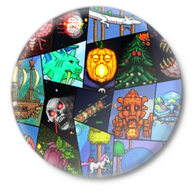 Значок с принтом Terraria allpic в Санкт-Петербурге,  металл | круглая форма, металлическая застежка в виде булавки | game | pixel | terraria | игра | пиксель | террариа