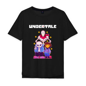 Мужская футболка хлопок Oversize с принтом UNDERTALE в Санкт-Петербурге, 100% хлопок | свободный крой, круглый ворот, “спинка” длиннее передней части | asriel dreemurr | chara | frisk | gaster blaster | sans | undertale | азриэль дримурр | андертейл | андрайн | гастер | меттатон | санс | фриск | чара