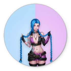 Коврик для мышки круглый с принтом League of Legends Jinx в Санкт-Петербурге, резина и полиэстер | круглая форма, изображение наносится на всю лицевую часть | art | braids | cartridges | character | game | girl | jinx | league of legends | lol | pigtails | tattoo | арт | девушка | джинкс | игра | косички | косы | лига легенд | лол | патроны | персонаж | тату