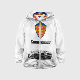 Детская ветровка 3D с принтом Koenigsegg в Санкт-Петербурге, 100% полиэстер | подол и капюшон оформлены резинкой с фиксаторами, по бокам два кармана без застежек, один потайной карман на груди | Тематика изображения на принте: футболка 3d с принтом koenigsegg