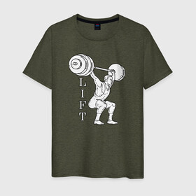 Мужская футболка хлопок с принтом Lift в Санкт-Петербурге, 100% хлопок | прямой крой, круглый вырез горловины, длина до линии бедер, слегка спущенное плечо. | lifting | wheight lifting | wheightlifting | тяжелая атлетика | штанга | штангист