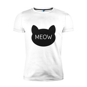 Мужская футболка хлопок Slim с принтом Meow в Санкт-Петербурге, 92% хлопок, 8% лайкра | приталенный силуэт, круглый вырез ворота, длина до линии бедра, короткий рукав | animal | cat | cute | kitty | meow | друг | животные | киска | китти | кот | котенок | котик | кошечка | кошка | лев | леопард | милый | мур | мяу | пантера | питомец | рысь | тигр | улыбка
