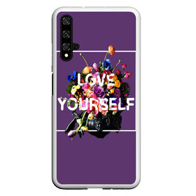 Чехол для Honor 20 с принтом Love Yourself в Санкт-Петербурге, Силикон | Область печати: задняя сторона чехла, без боковых панелей | bangtan | bighit | boy | fake love | j hope | jimin | jin | jungkook | korea | kpop | live | luv | mic drop | rm | suga | v | with | бтс | кей | поп