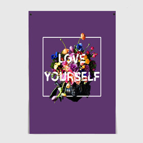 Постер с принтом Love Yourself в Санкт-Петербурге, 100% бумага
 | бумага, плотность 150 мг. Матовая, но за счет высокого коэффициента гладкости имеет небольшой блеск и дает на свету блики, но в отличии от глянцевой бумаги не покрыта лаком | bangtan | bighit | boy | fake love | j hope | jimin | jin | jungkook | korea | kpop | live | luv | mic drop | rm | suga | v | with | бтс | кей | поп