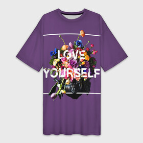 Платье-футболка 3D с принтом Love Yourself в Санкт-Петербурге,  |  | bangtan | bighit | boy | fake love | j hope | jimin | jin | jungkook | korea | kpop | live | luv | mic drop | rm | suga | v | with | бтс | кей | поп