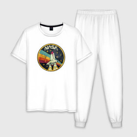 Мужская пижама хлопок с принтом NASA в Санкт-Петербурге, 100% хлопок | брюки и футболка прямого кроя, без карманов, на брюках мягкая резинка на поясе и по низу штанин
 | nasa | pop | space | trend | urban | к звёздам | космос | мода | наса | наука | радуга | ракета | ракеты