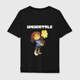 Мужская футболка хлопок Oversize с принтом UNDERTALE в Санкт-Петербурге, 100% хлопок | свободный крой, круглый ворот, “спинка” длиннее передней части | Тематика изображения на принте: asriel dreemurr | chara | frisk | gaster blaster | sans | undertale | азриэль дримурр | андертейл | андрайн | гастер | меттатон | санс | фриск | чара