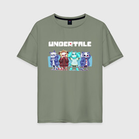 Женская футболка хлопок Oversize с принтом UNDERTALE в Санкт-Петербурге, 100% хлопок | свободный крой, круглый ворот, спущенный рукав, длина до линии бедер
 | asriel dreemurr | chara | frisk | gaster blaster | sans | undertale | азриэль дримурр | андертейл | андрайн | гастер | меттатон | санс | фриск | чара