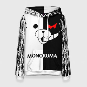 Женская толстовка 3D с принтом MONOKUMA. в Санкт-Петербурге, 100% полиэстер  | двухслойный капюшон со шнурком для регулировки, мягкие манжеты на рукавах и по низу толстовки, спереди карман-кенгуру с мягким внутренним слоем. | anime | bear | black  white | danganronpa | kurokuma | monodam | monokuma | monomi | monotaro | pink | rabbit | school | shirokuma | аниме | главарь | мoноми | монокума | черно белый | школа