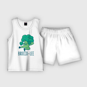 Детская пижама с шортами хлопок с принтом Brocco Lee в Санкт-Петербурге,  |  | broccoli | vegan | veggie | брокко ли | брокколи | брюс ли | веган | вегетарианец