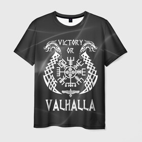 Мужская футболка 3D с принтом Valhalla в Санкт-Петербурге, 100% полиэфир | прямой крой, круглый вырез горловины, длина до линии бедер | valhalla | вальгалла | вальхалла | вегвизир | викинги | знак | победа | скандинавия