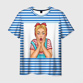 Мужская футболка 3D с принтом Морячка в Санкт-Петербурге, 100% полиэфир | прямой крой, круглый вырез горловины, длина до линии бедер | девушка | морячка | полоски | тельняшка
