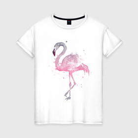Женская футболка хлопок с принтом Flamingo в Санкт-Петербурге, 100% хлопок | прямой крой, круглый вырез горловины, длина до линии бедер, слегка спущенное плечо | абстракция | акварель | арт | градиент | животные | минимализм | птицы | фламинго | экзотика | экзотические животные | экзотические птицы