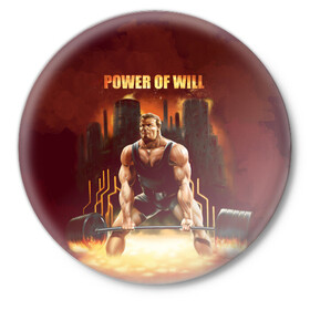 Значок с принтом Power of will в Санкт-Петербурге,  металл | круглая форма, металлическая застежка в виде булавки | power | powerlifting | sport | strength | weightlifting | бодибилдинг | качок | пауэрлифтинг | сила | спорт