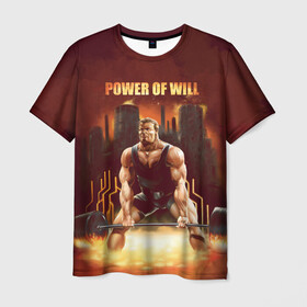 Мужская футболка 3D с принтом Power of will в Санкт-Петербурге, 100% полиэфир | прямой крой, круглый вырез горловины, длина до линии бедер | power | powerlifting | sport | strength | weightlifting | бодибилдинг | качок | пауэрлифтинг | сила | спорт