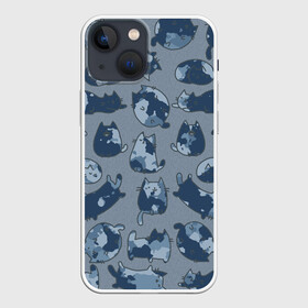 Чехол для iPhone 13 mini с принтом Камуфляж с котиками (серо голубой) в Санкт-Петербурге,  |  | cat | cats | армия | военный | воин | герой | день защитника | день защитника отечества | десант | защитник | капитан | котики | коты | котэ | котята | кошки | мальчишник | мужчинам | омон | охота | охранник