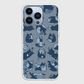 Чехол для iPhone 13 Pro с принтом Камуфляж с котиками (серо голубой) в Санкт-Петербурге,  |  | cat | cats | армия | военный | воин | герой | день защитника | день защитника отечества | десант | защитник | капитан | котики | коты | котэ | котята | кошки | мальчишник | мужчинам | омон | охота | охранник