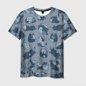 Мужская футболка 3D с принтом Камуфляж с котиками (серо-голубой) в Санкт-Петербурге, 100% полиэфир | прямой крой, круглый вырез горловины, длина до линии бедер | cat | cats | армия | военный | воин | герой | день защитника | день защитника отечества | десант | защитник | капитан | котики | коты | котэ | котята | кошки | мальчишник | мужчинам | омон | охота | охранник