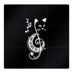 Магнитный плакат 3Х3 с принтом Музыкальный кот в Санкт-Петербурге, Полимерный материал с магнитным слоем | 9 деталей размером 9*9 см | background | black | cat | mus | music | musical | white | with | белый | игроман | кот | котик | котиков | котиком | котов | кошек | кошка | меломан | музыка | музыкальный | ноты | с белым | с котом | с нотами | фон | черный