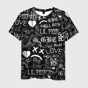 Мужская футболка 3D с принтом LIL PEEP LOGOBOMBING | ЛИЛ ПИП в Санкт-Петербурге, 100% полиэфир | прямой крой, круглый вырез горловины, длина до линии бедер | lil peep | lil prince | pink | зарубежная музыка | лил пип | маленький принц