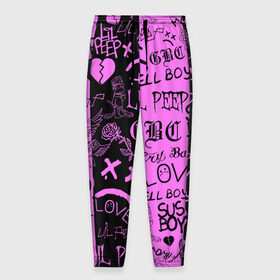Мужские брюки 3D с принтом LIL PEEP LOGOBOMBING в Санкт-Петербурге, 100% полиэстер | манжеты по низу, эластичный пояс регулируется шнурком, по бокам два кармана без застежек, внутренняя часть кармана из мелкой сетки | lil peep | lil prince | pink | зарубежная музыка | лил пип | маленький принц